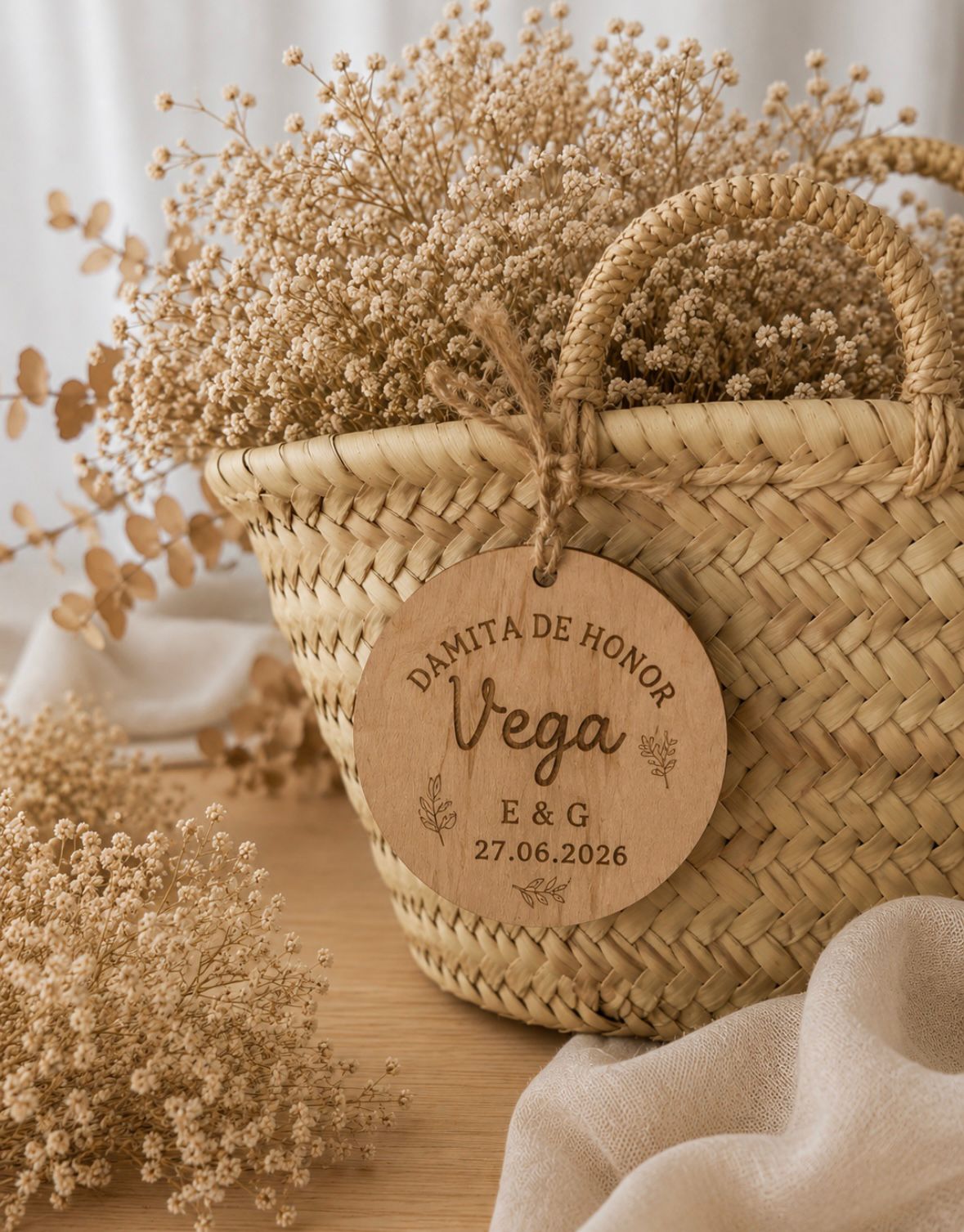 Plaquita de madera personalizada para damitas de honor, detalle único para bodas y celebraciones - Veblani