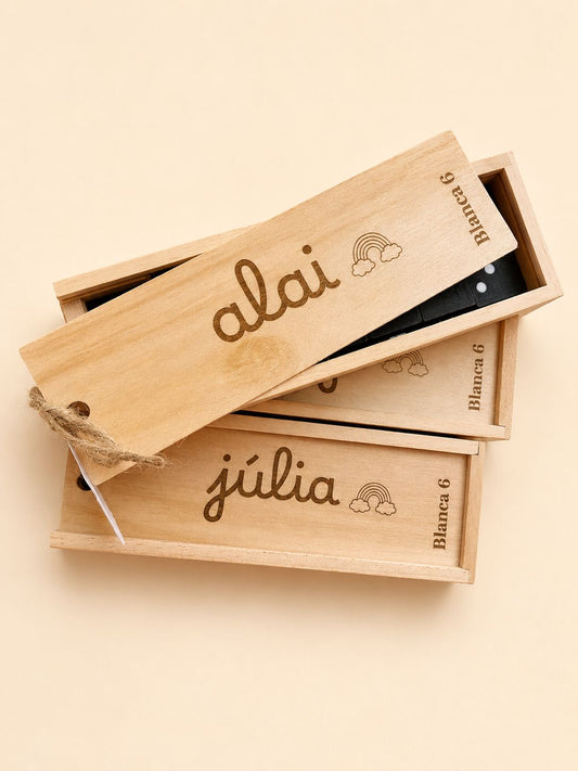 Dominós de madera personalizados con grabado láser, juego y regalo original para bodas, bautizos y celebraciones - Veblani