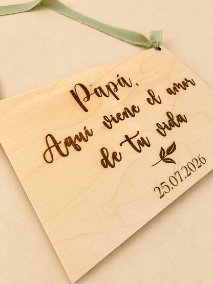 Cartel de madera para pajes de boda