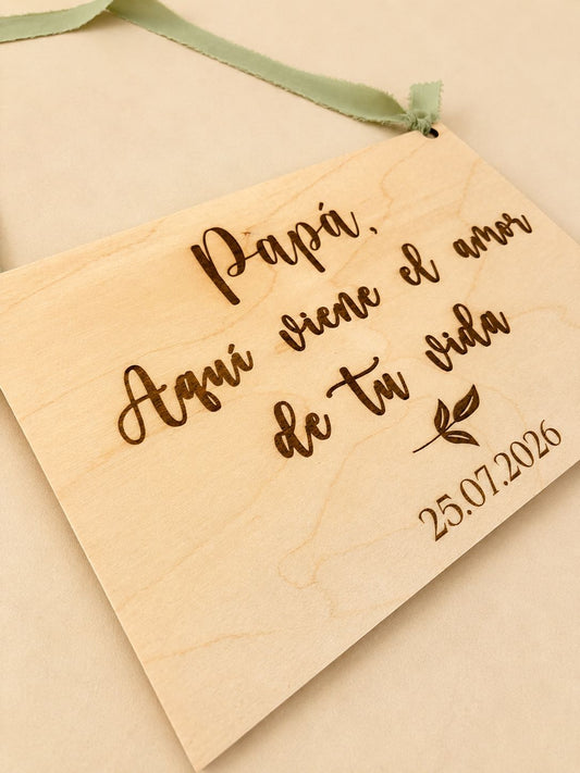 Cartel de madera para pajes de boda