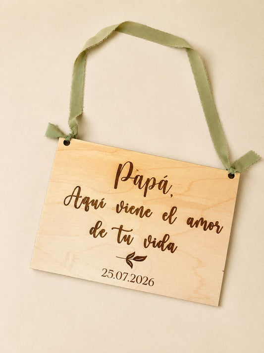 Cartel de madera para pajes de boda