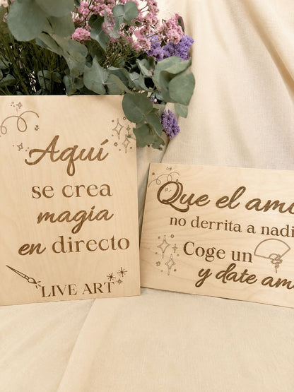 Carteles de madera para rincones de boda y eventos